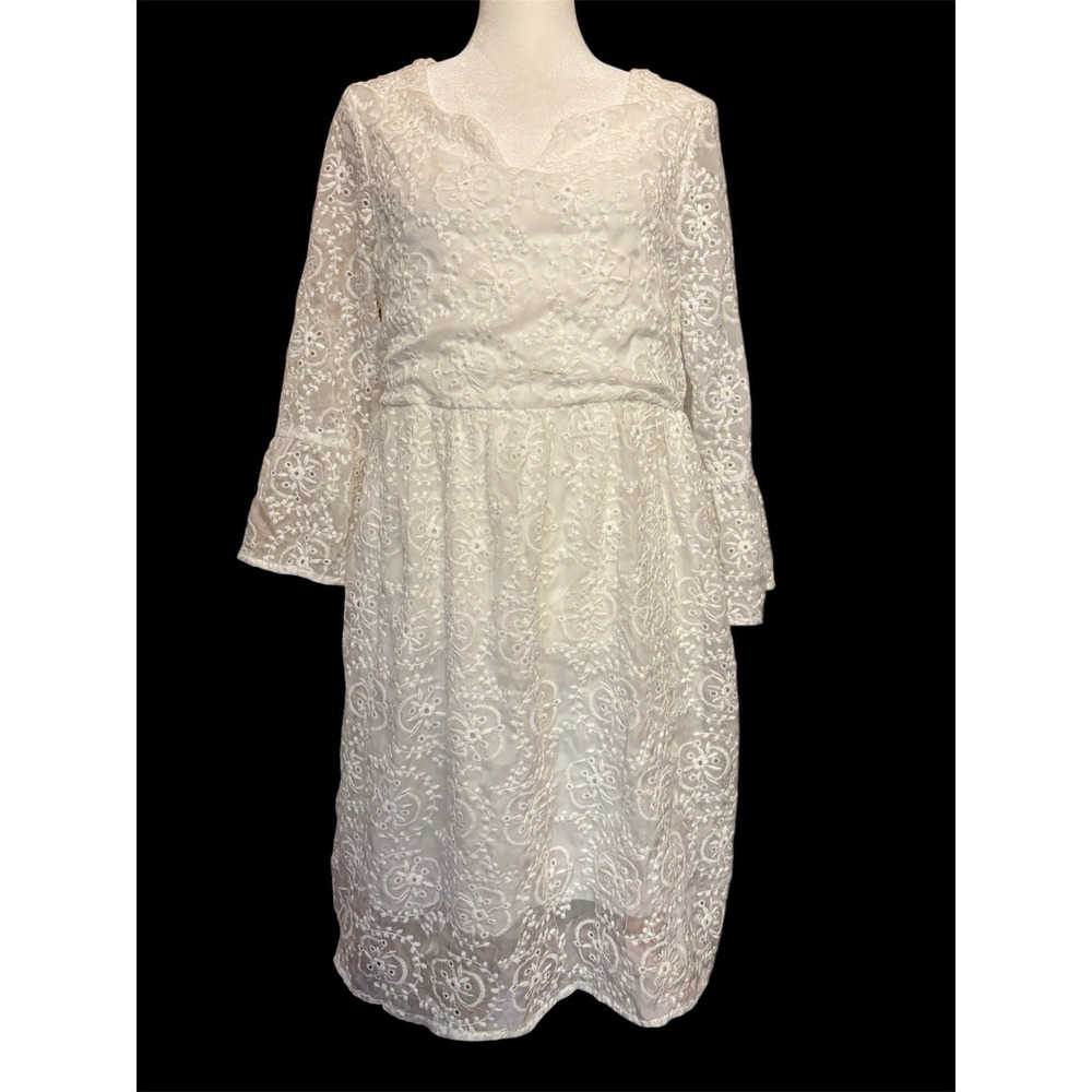 Kate & Sam White Embroidery‎ Dress S Lined Sheer Sleeve Loose Fitting Graduation